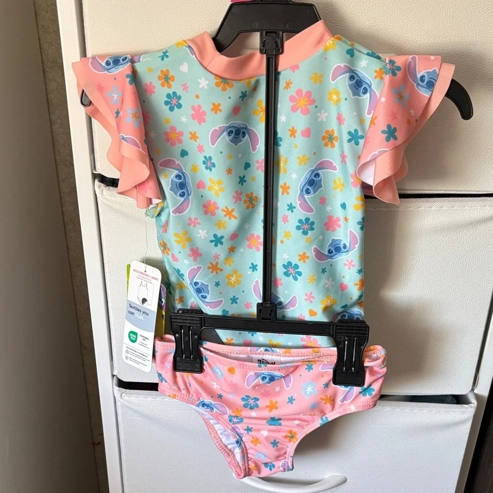 Floral Kids Rashguard Swim Set - Pink and Blue